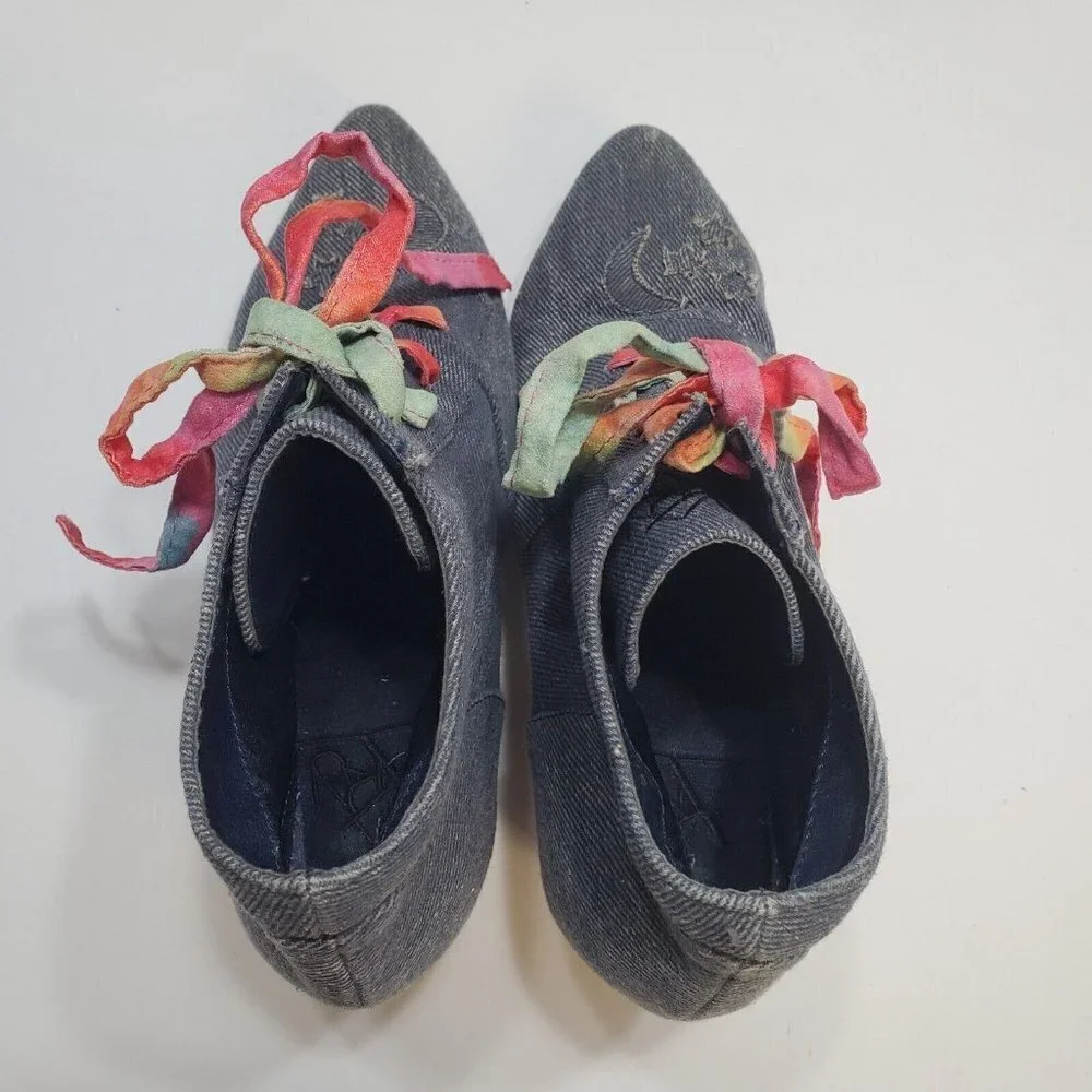 YRU AURA LO Womens Boots Size‎ 8 Blue Denim Festival Colorful Stars Quirky